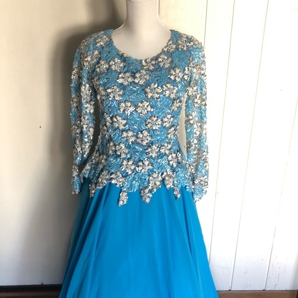 Blue sequin prom engagement ball gown dress size 8/10 - Picture 3 of 10